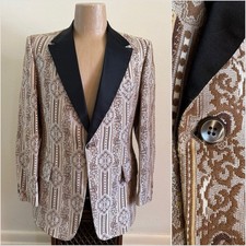 1960s Vtg After Six Gold Brown Tapestry Tuxedo Jacket 40 R Mod Brocade Dinner