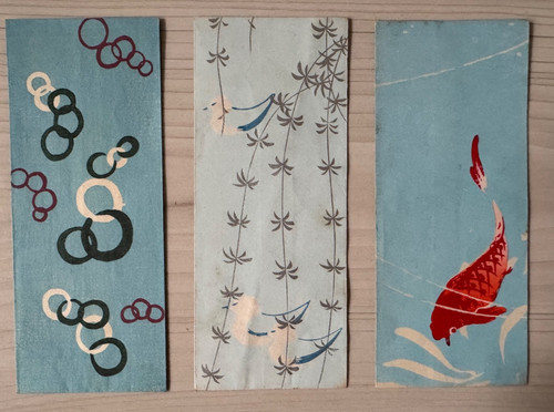 Artist unread - 3 Small Japanese Woodblocks - Pochi - Blue theme 1920s
