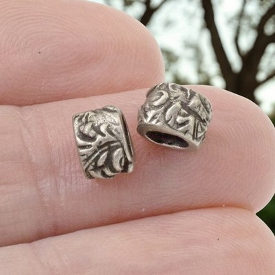 Pewter Jardin Barrel Beads 10-Pack Large Hole for Leather Cord TierraCast Design