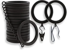 Luxury Metal Curtain Rings 18 Tuxedo Black 1.5" Dia Smooth Nylon Clips Pinhooks