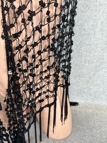 Vintage Black Gothic Lace Shawl Wrap Sequin Whimsigoth Stevie Fringe Open Front - Picture 4 of 13