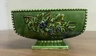 Vintage McCoy Green Ceramic Rectangle Pedestal Planter Leaves and Grapes Design