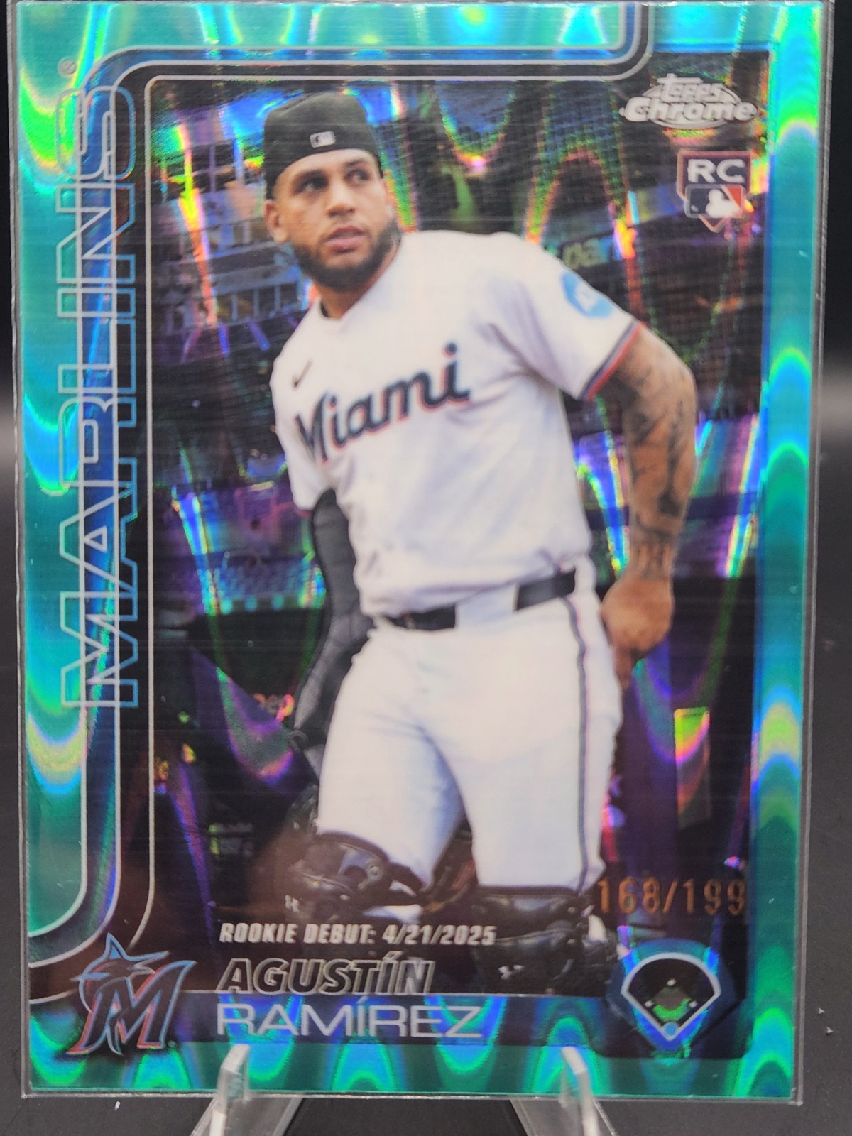 2025 Topps Chrome Update Agustin Ramirez #USC38 Aqua Wave Rookie Debut /199 RC