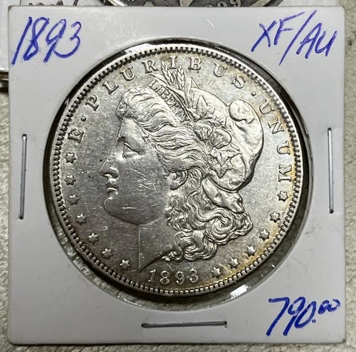 1893 Morgan Silver Dollar, XF/AU, Key Date, Free Shipping (D)