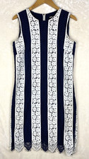 Karl Lagerfeld Dress Womens 4 Navy Cream Striped Lace Office Social Career Work