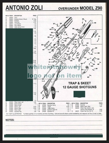 1999 ANTONIO ZOLI Over Under Model Z9 Trap & Skeet Shotgun Schematic ...