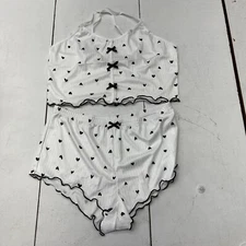 Shein White & Black Heart Print 2 Piece Pajama Set Womens Size X-Large