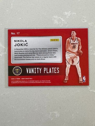 Placas de tocador Panini NBA Hoops Nikola Jokic 2020-21 #17 Denver Nuggets - Imagen 2 de 2