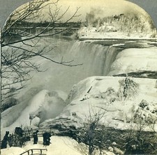 Stereoview Photo The American Falls in Winter Niagara Falls New York Keystone