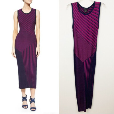 Ohne Titel Long Sleeveless Ribbed Knit Dress Size S Pink Navy Stretch Scoop Neck