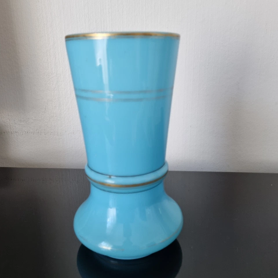 Vase Ancien en Opaline XIXè Bleu Turquoise Emaux Bressans Victorian 19thC Blue - Photo 4/4
