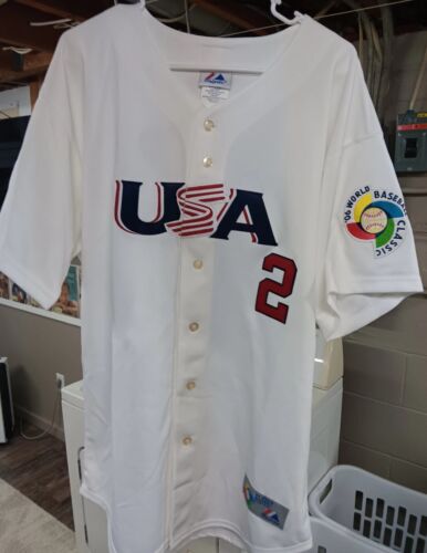 DEREK JETER WORLD BASEBALL CLASSIC USA MLB AUTHENTIC MAJESTIC WHITE #2 JERSEY 48 - Picture 2 of 2