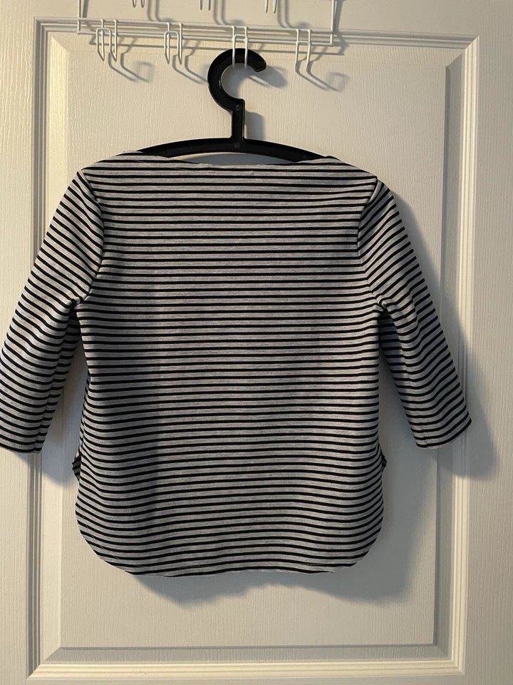 Mango Women’s Boat Neck 3/4 Sleeves Black Striped Grey T Shirt Size US Small - Image 2 of 4