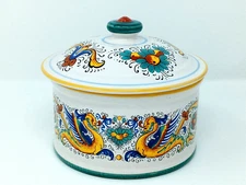 Deruta double Dragons 1.5 quart Storage candy cookie Jar w/ Lid Italy euc