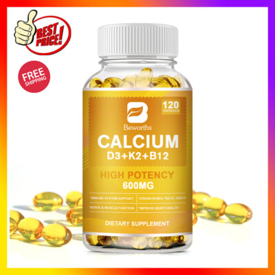Calcium 600mg with Vitamin D3 K2 B12 Supplement Strong Bones&Muscle Support
