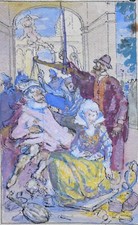 Pierre Henri Vaillant (1878-1939) (15) - aquarelle et encre - Personnages