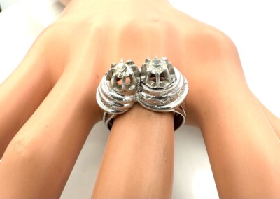 Bague Or Blanc 18 Carats Avec Diamants - 0.40 Carat Total - Chevalière Cocktail - Taille 55 - 7.37g - Occasion