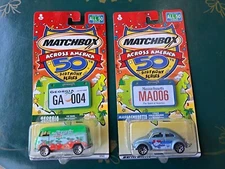 2 Matchbox 50th Volkswagen VW Beetle & Bus Massachusetts & Georgia Birthday 1:64