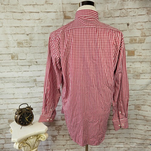 Berlioni Mens Size 17-17.5 36/37 Red Gingham Check Comfort Fit Button Up Shirt - Picture 6 of 12