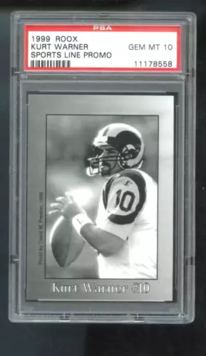1999 Roox Sports Lines Promo Kurt Warner Graded ROOKIE Football Card PSA 10 GEM