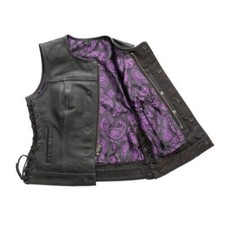 Women's Biker Leather Vest Women's Club Style Motorcycle Leather Vest