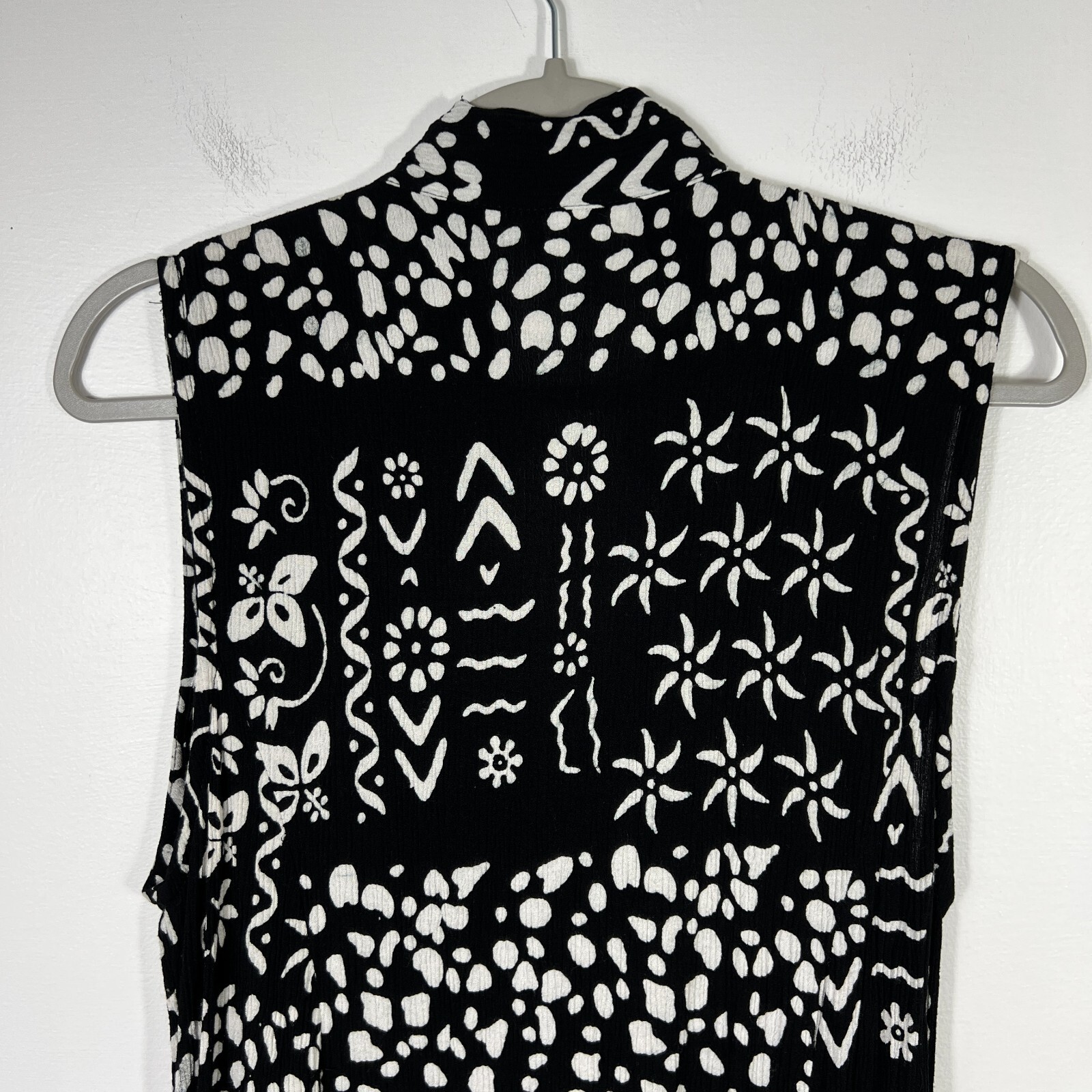 Buster N Bogi Dress 0X Black White Batik Button Front Sleeveless Flowy Floral