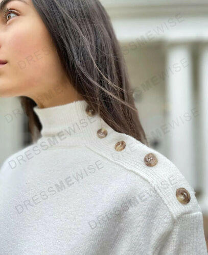 Mango Women's High Neck Long Sleeve Jumper Midi Knit Dress Ivory/Cream - Picture 6 of 10