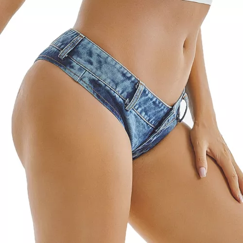 Lady Micro Denim Shorts Sexy Hot Pants Mini Jeans Low Waist Thong Slim Club Chic - Picture 5 of 12