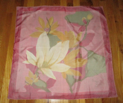 Nina Ricci Pink Floral Double Sided 100% Silk Square Scarf 29'' France