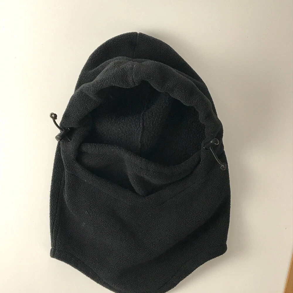 Black Fleece Ski Mask With Drawstrings for Face Covering Part