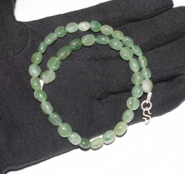 Naturale Avventurina Gemma Argento Sterling Collana 40 " Stringa Liscio Perline - Immagine 2 di 4