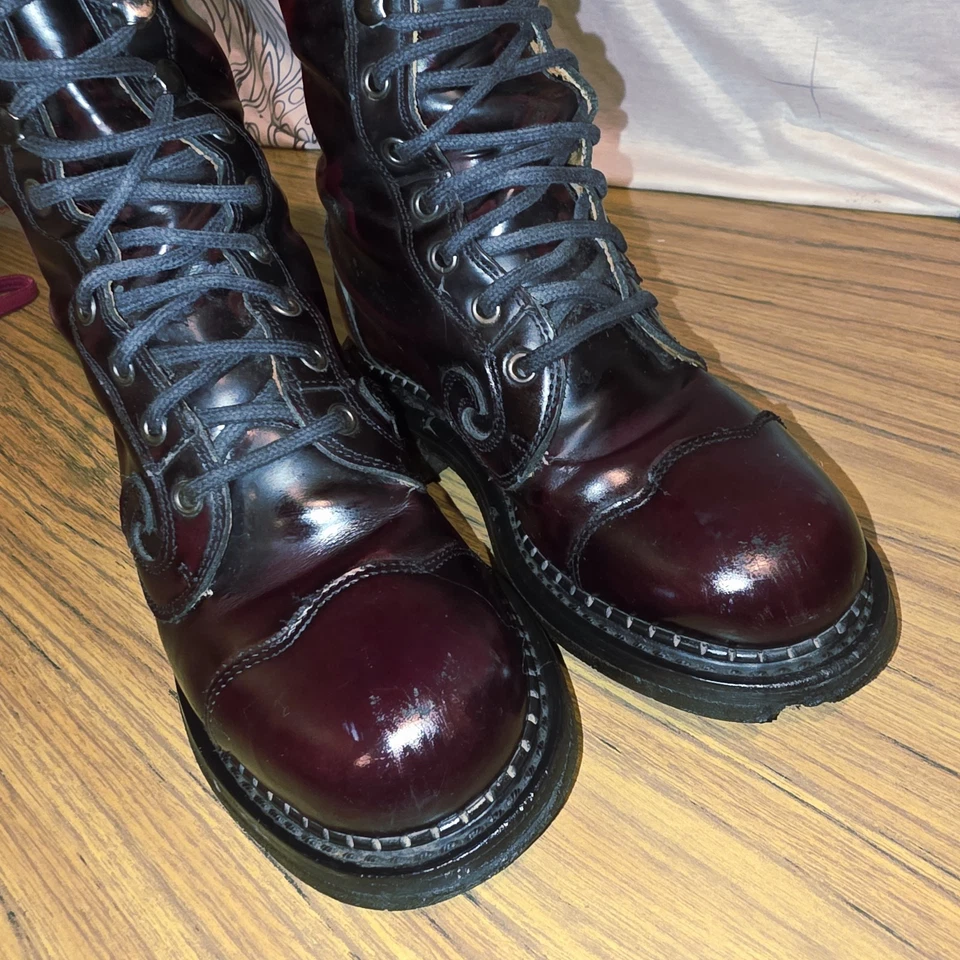 Botas de Moto de Combate John Fluevog Angel Talla 6 Oxblood Distressed Bien Amadas Patente Foto 4 de 4
