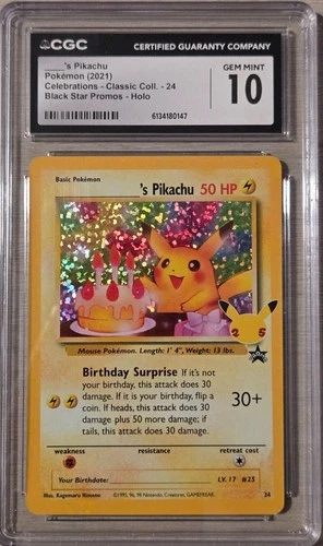 Birthday Pika ______'s Pikachu 24/53 Celebrations Classic Collection Holo CGC 10