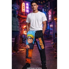 Naruto Shippuden Mens Medium Sleep Pants Split Leg Graphic Lounge Pajamas Black