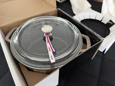 Staub Cast Iron 4Qt Round Cocotte Sesame Gray New In The Original Box