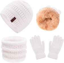 3Pcs Kids Winter Beanie Hat Scarf Gloves Set for 2-6-10-14 Years Old Boys Girls,