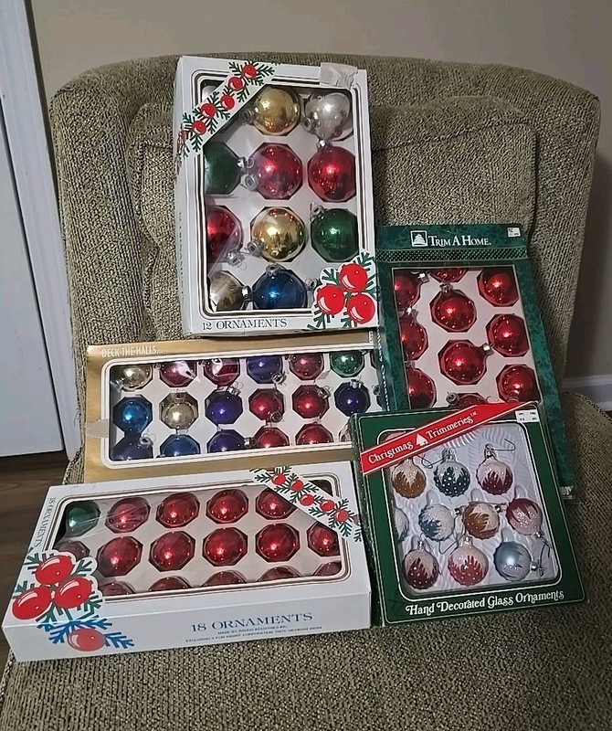 70+ Vintage Glass Ball Christmas Ornaments Misc. Red Gold Silver Green Blue Etc.