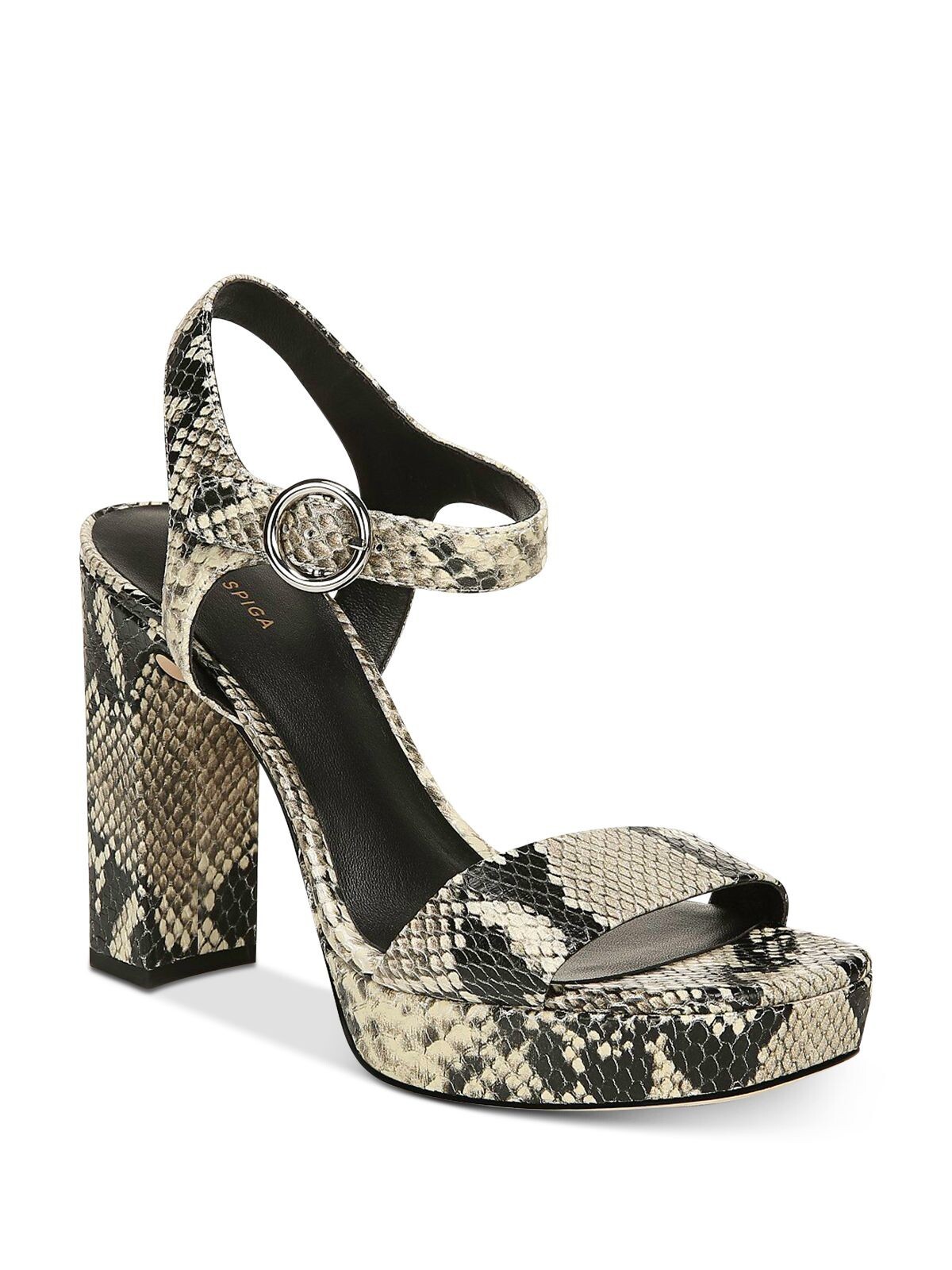 VIA SPIGA Womens Beige Snake Print 1'' Platform Saville Leather Sandals 8 M