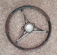 Vintage Steering Wheel With Non Working Clock In The Center