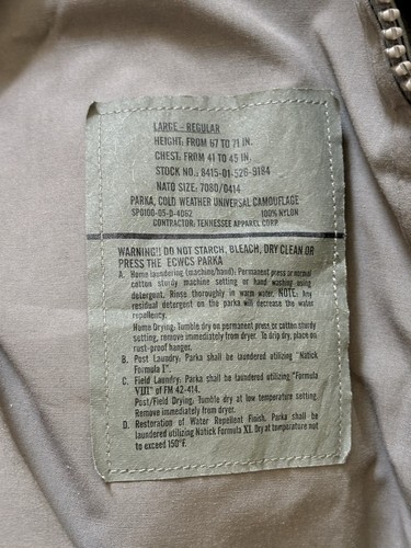 US Army ECWCS Parka Jacket Mens Large Universal Camo Cold Weather Hooded Coat - Picture 7 of 9