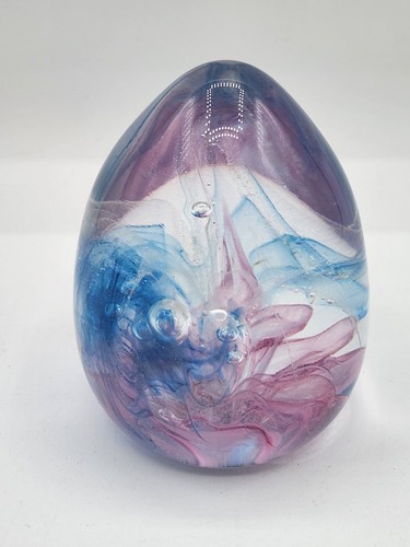 Del Matto Studio Art Glas Briefbeschwerer signiert datiert 1989 blau rosa - Bild 6 von 11
