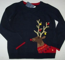 NWT Joules The Cracking Navy Blue SPARKLY REINDEER Sweater US 8 XMAS POMS