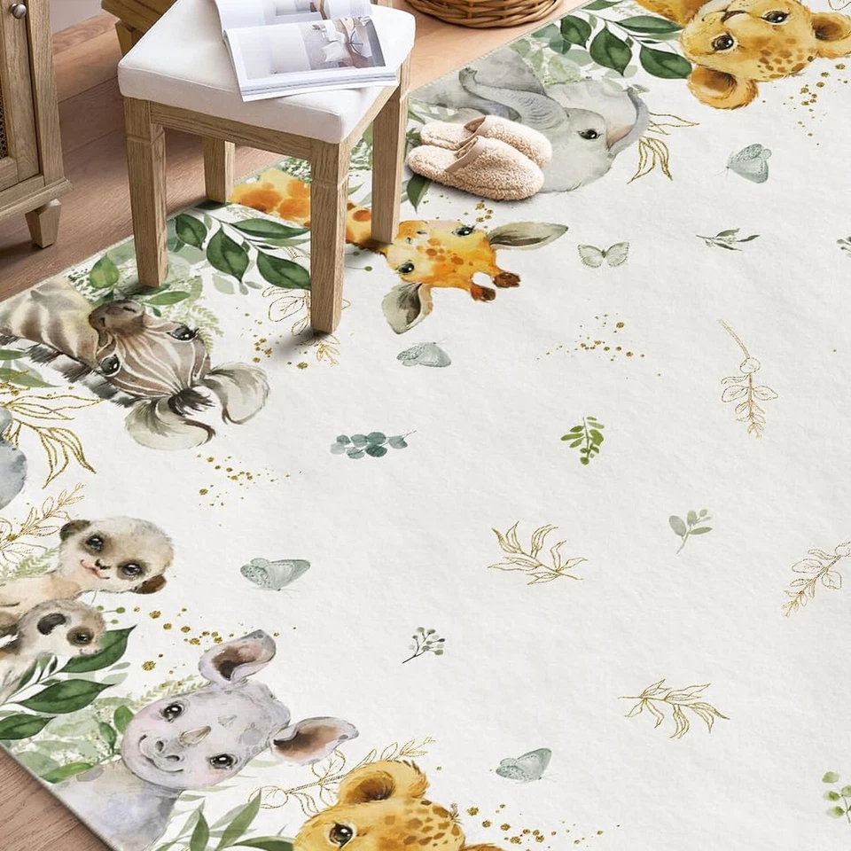 Artoid Mode Animals Elephant Giraffe Baby Shower Area Rug, Spring Birthday Ho... - Image 4 of 4