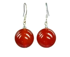 Beautiful Agate Red Ball Shape Earrings Ø-14MM 925 Silver Hook