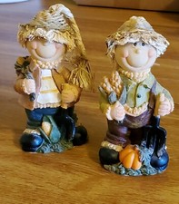 "Scarecrow Kids" Fall Autumn Halloween Decor Figurines Statues - Set of 2