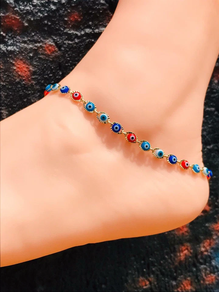 Pulseira de tornozeleira 14K GF olho mau para proteção, Pulsera para torta Mal de Ojo Moda - Imagem 3 de 4