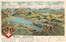 L186 Germany Gruss aus Bodensee Lake Map Coat of Arms Poem Litho postcard