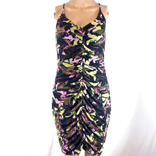 GUESS Ruched Short Dress Women V-neck Neck Ruched sz M Multicolor