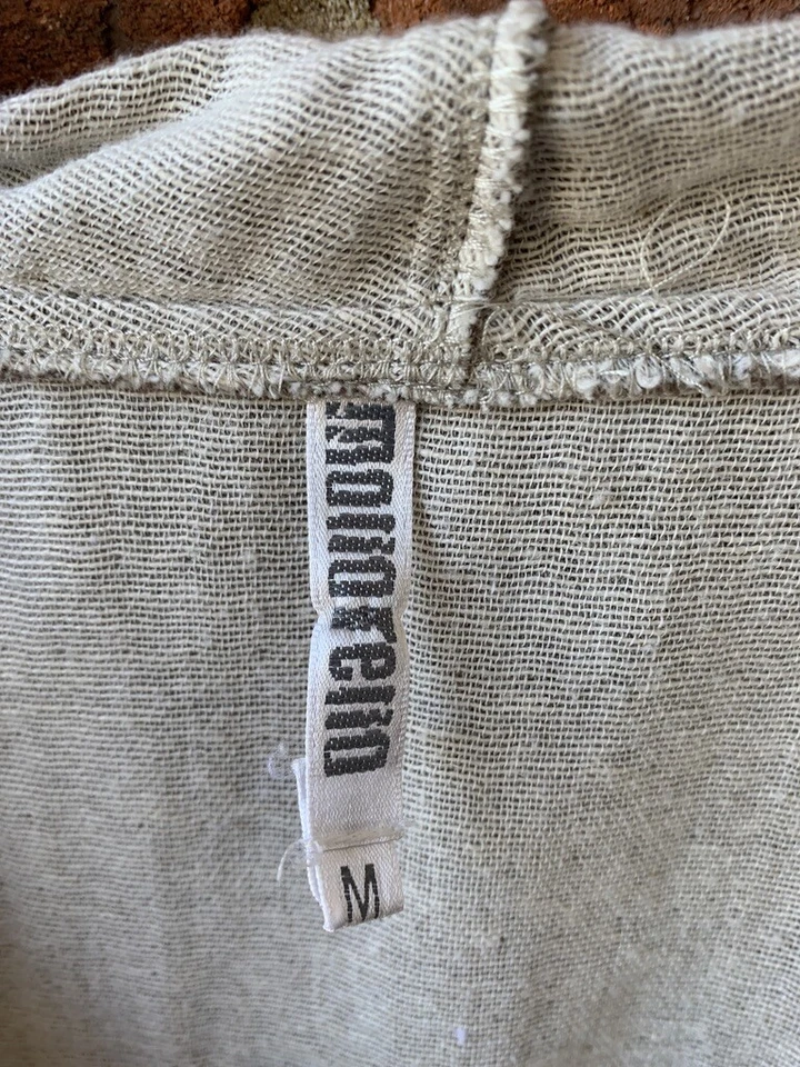 Monoreno Women's Shirt Top Taupe Wrap Jacket Frayed Edge Buttons Gauzy Look Sz M - Image 2 of 4