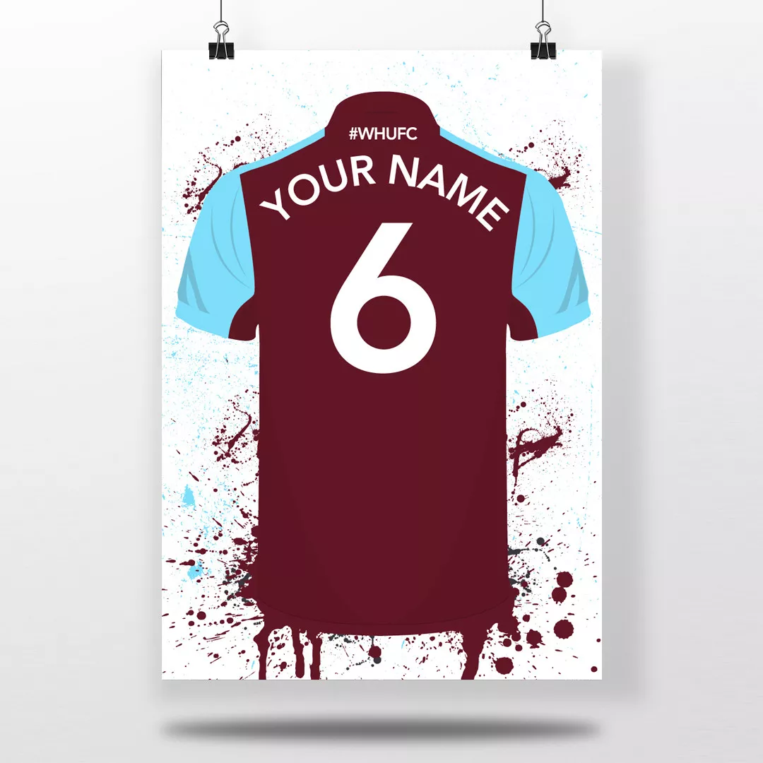 Personalised West Ham Home Shirt Football Poster